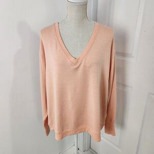 Athleta Sweatshirt Womens 1X Orange Sunrise V Neck Soft Sustainable Breathable